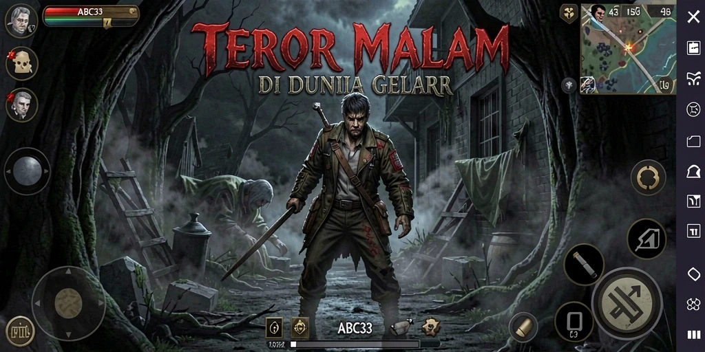 Tangkapan layar gameplay menakutkan dari ABC33 dengan suasana horor yang intens.