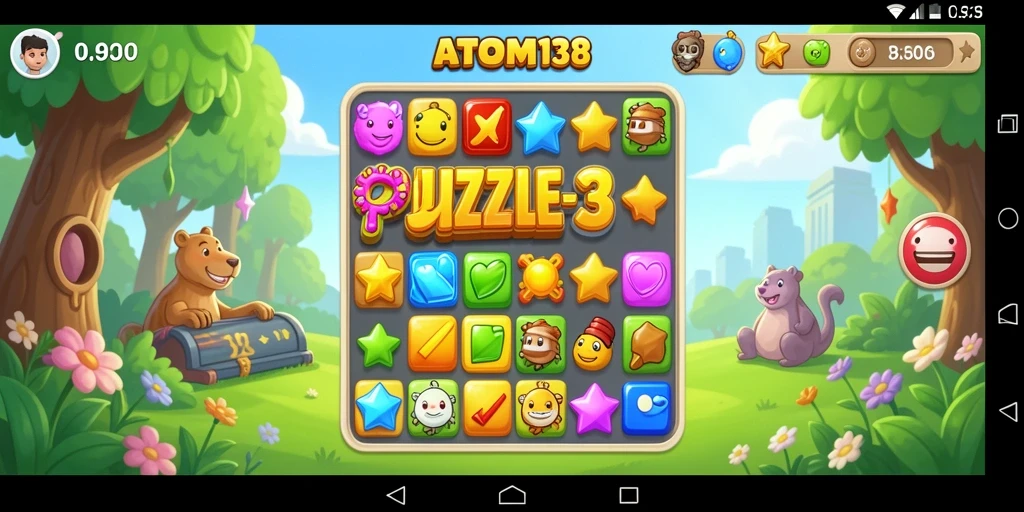 Tangkapan layar gameplay seru dari ATOM138 dengan elemen Match-3.