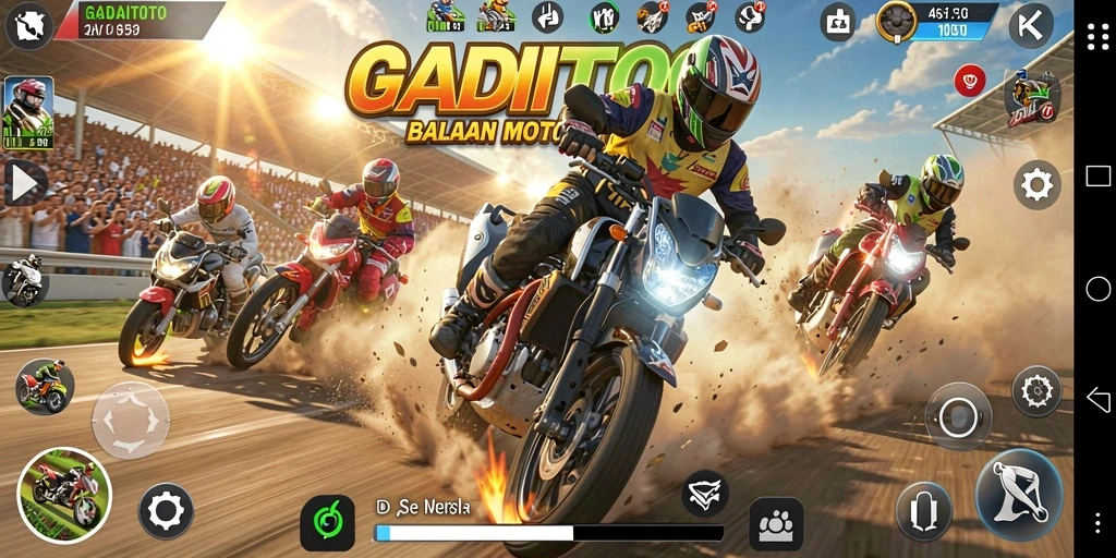 Tampilan gameplay balapan motor yang seru dan mendebarkan di GADAITOTO.