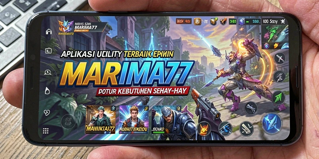 Tampilan utama aplikasi MARIMA77 dengan fitur-fitur Utility menarik.