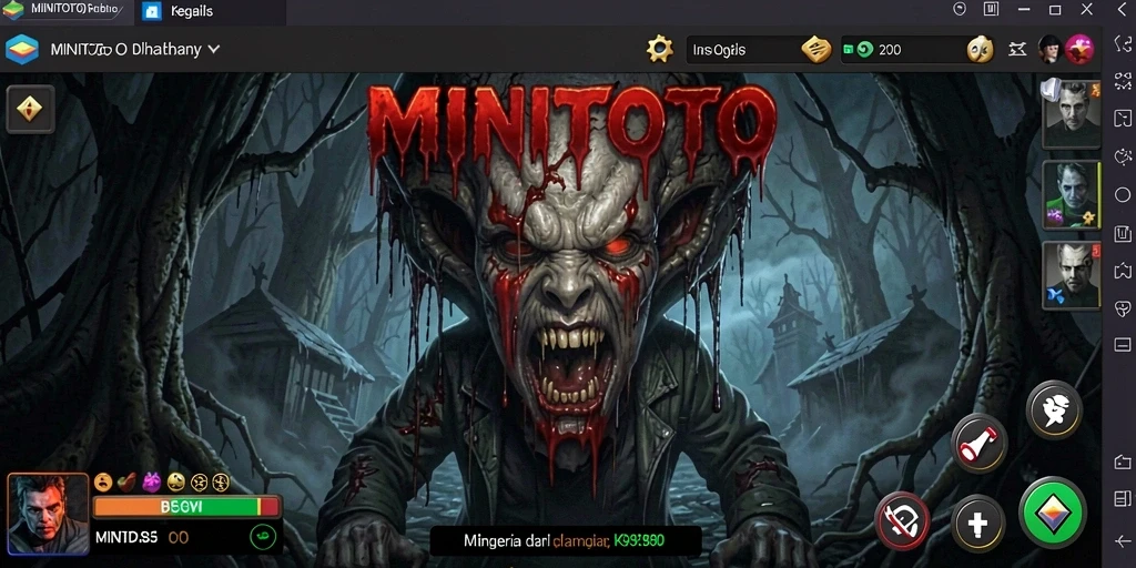 Gameplay horror MINITOTO yang menegangkan dengan atmosfer gelap.