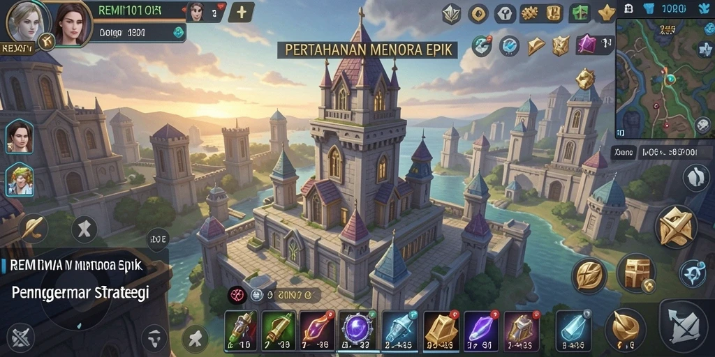 Tangkapan layar game REMI101 memperlihatkan aksi pertahanan menara yang seru.