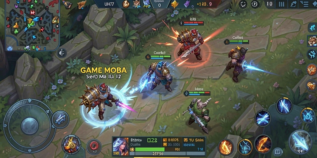 Tampilan gameplay UH77 yang seru dan kompetitif di arena MOBA.